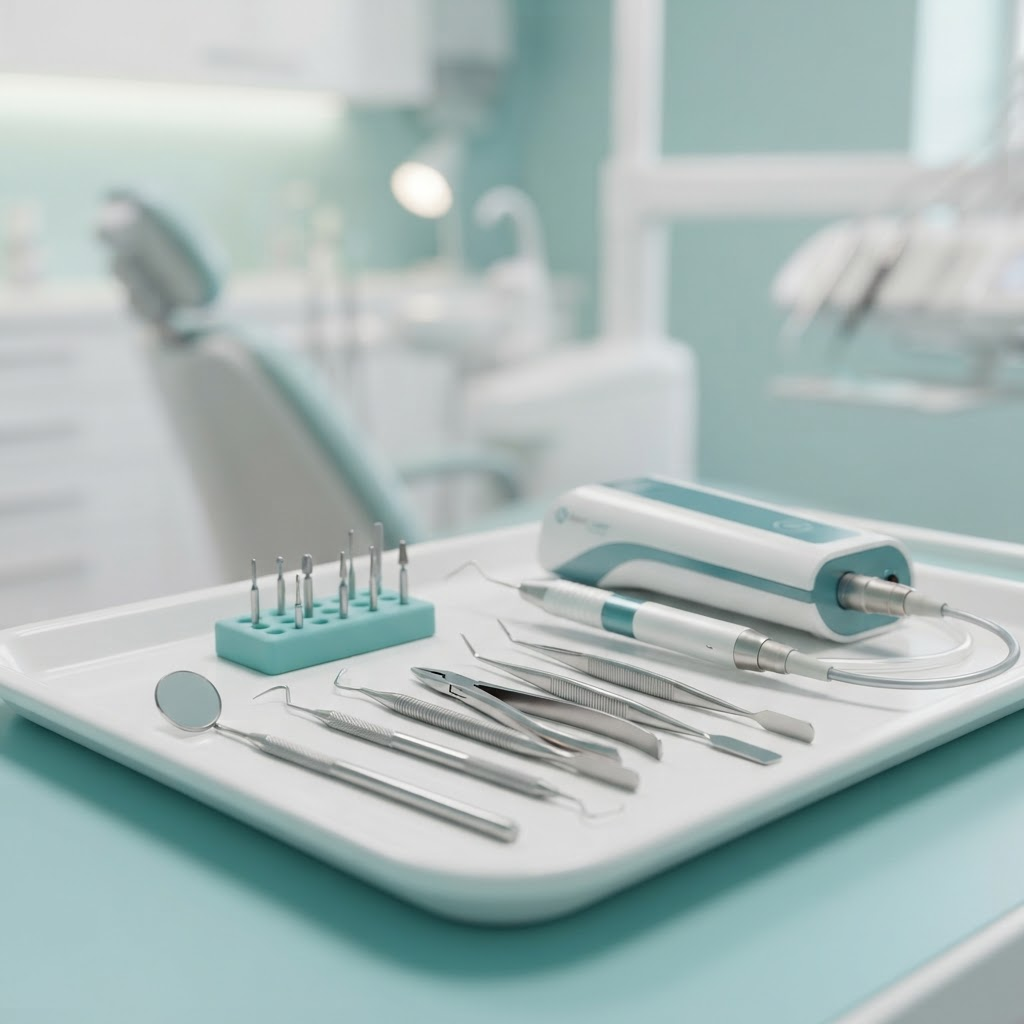Close-up of modern dental laser technology and precision instruments